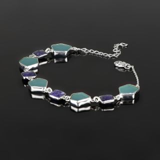 925 Sterling Silver bracelet rhodium plated with Aqua Chalcedony and Aventurine - 