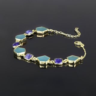 925 Sterling Silver bracelet gold plated with Aqua Chalcedony and Aventurine - 