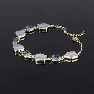 925 Sterling Silver bracelet gold plated with Rainbow Moonstone and Black Rutile - 