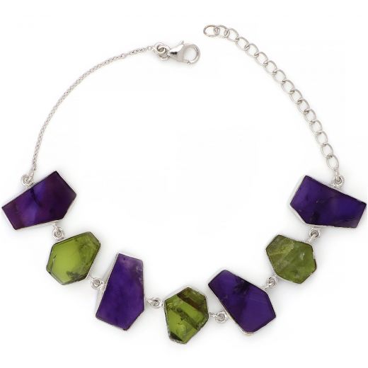 925 Sterling Silver  bracelet rhodium plated with Amethyst and Peridot