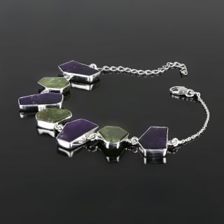 925 Sterling Silver  bracelet rhodium plated with Amethyst and Peridot - 