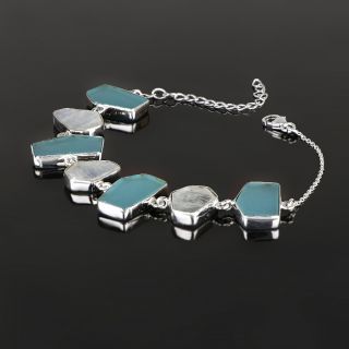 925 Sterling Silver  bracelet rhodium plated with Aqua Chalcedony and Rainbow Moonstone - 