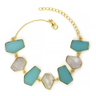 925 Sterling Silver  bracelet gold plated with Aqua Chalcedony and Rainbow Moonstone 925 Sterling Silver  bracelet gold plated with Aqua Chalcedony and Rainbow Moonstone
