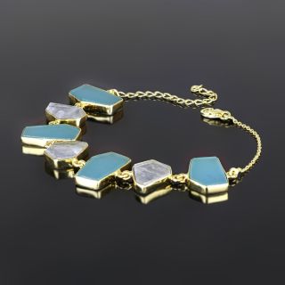 925 Sterling Silver  bracelet gold plated with Aqua Chalcedony and Rainbow Moonstone - 