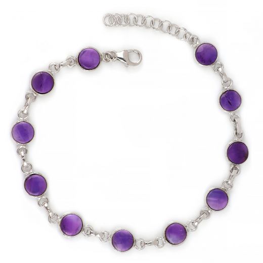 925 Sterling Silver  bracelet rhodium plated with Amethyst