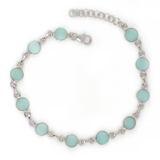 925 Sterling Silver  bracelet rhodium plated with Aqua Calcedony