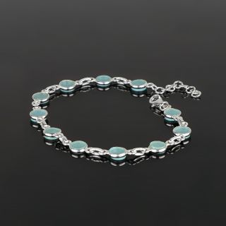 925 Sterling Silver  bracelet rhodium plated with Aqua Calcedony - 