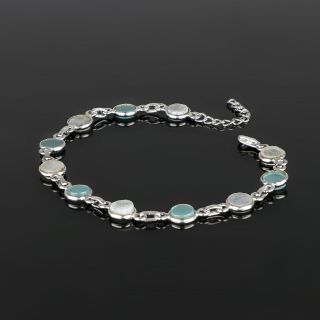 925 Sterling Silver  bracelet rhodium plated with Rainbow Moonstone and Aqua Chalcedony - 