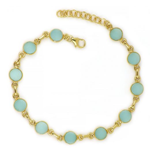 925 Sterling Silver  bracelet gold plated with Aqua Chalcedony