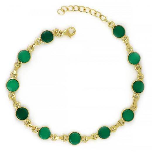 925 Sterling Silver bracelet gold plated with Green Onyx