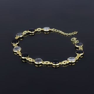 925 Sterling Silver  bracelet gold plated with Black Onyx and Black Rutile - 