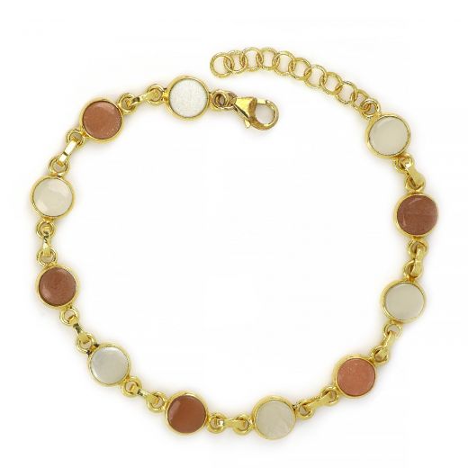 925 Sterling Silver  bracelet gold plated with Rainbow Moonstone and Peach Moonstone