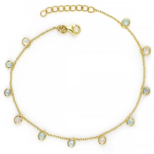 925 Sterling Silver  bracelet gold plated with round Semi-precious stones