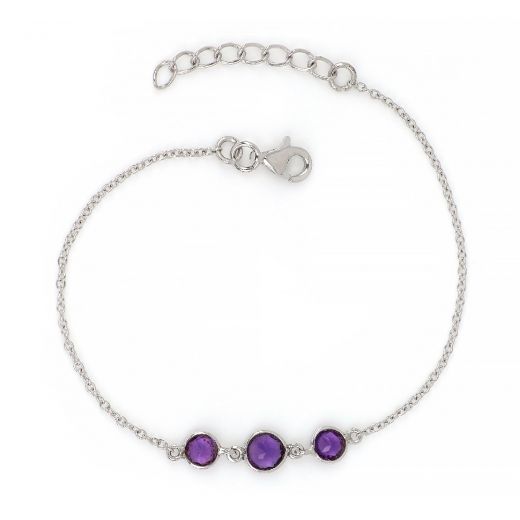 925 Sterling Silver bracelet rhodium plated with dark Amethyst