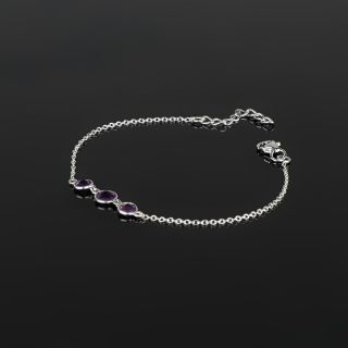 925 Sterling Silver bracelet rhodium plated with dark Amethyst - 