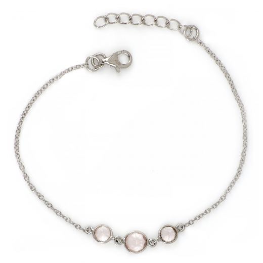 925 Sterling Silver  bracelet rhodium plated with Rose Chalcedony