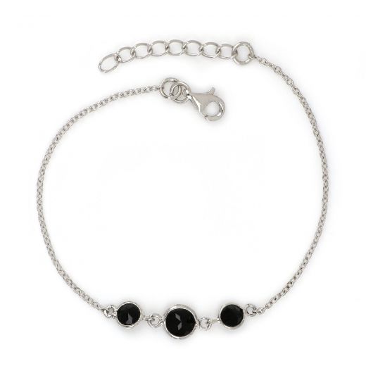 925 Sterling Silver  bracelet rhodium plated with Black Spinel