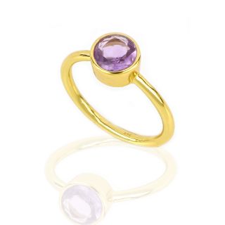 925 Sterling Silver ring gold plated with round Amethyst - 