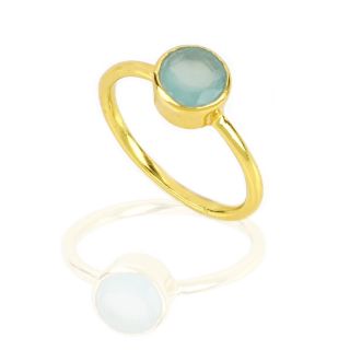 925 Sterling Silver  ring gold plated with round Aqua Chalcedony - 