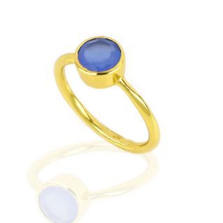 925 Sterling Silver  ring gold plated with round Blue Chalcedony - 