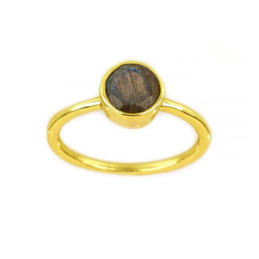 925 Sterling Silver  ring gold plated with round Labradorite