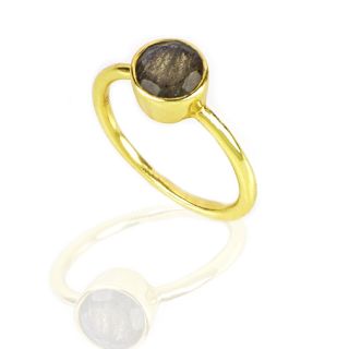 925 Sterling Silver  ring gold plated with round Labradorite - 