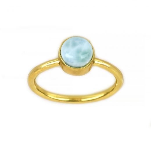 925 Sterling Silver  ring gold plated with round Larimar