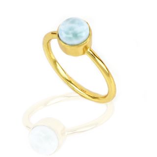 925 Sterling Silver  ring gold plated with round Larimar - 