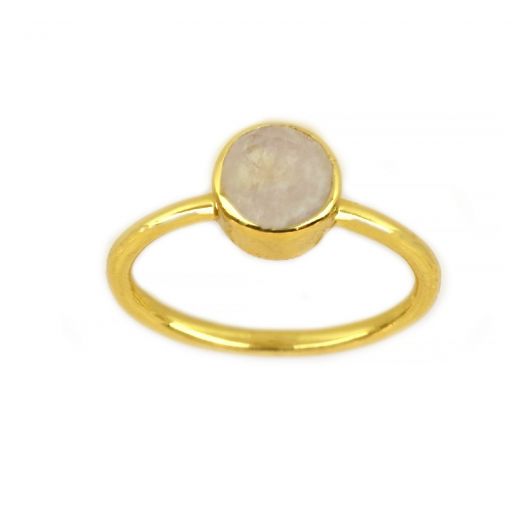 925 Sterling Silver  ring gold plated with round Rainbow Moonstone