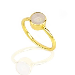 925 Sterling Silver  ring gold plated with round Rainbow Moonstone - 