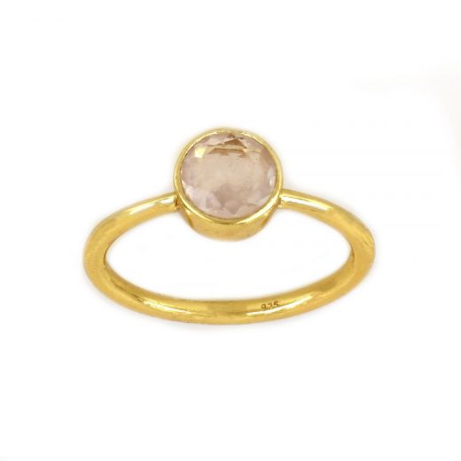 925 Sterling Silver  ring gold plated with round rose quartz