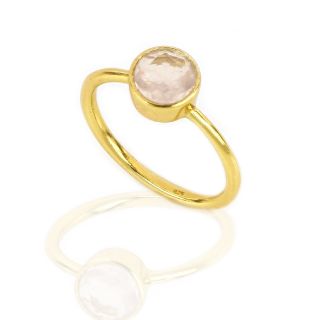 925 Sterling Silver  ring gold plated with round rose quartz - 