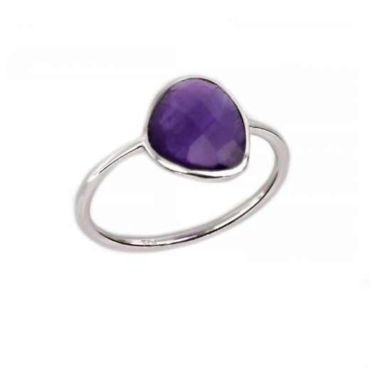 925 Sterling Silver  ring rhodium plated with oval Amethyst