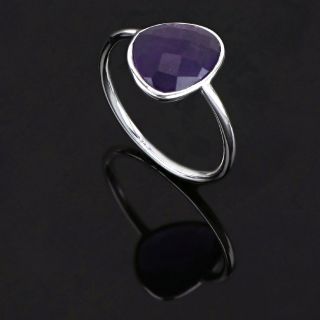 925 Sterling Silver  ring rhodium plated with oval Amethyst - 