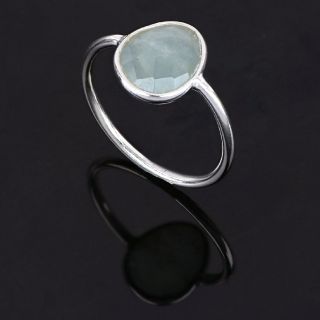 925 Sterling Silver  ring rhodium plated with oval Aquamarine - 