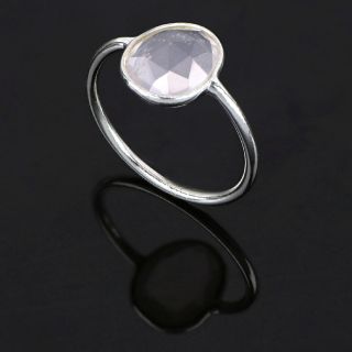 925 Sterling Silver ring rhodium plated with oval rose quartz - 