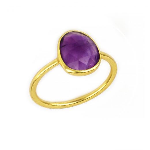 925 Sterling Silver ring gold plated with oval Amethyst