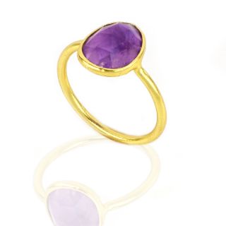 925 Sterling Silver ring gold plated with oval Amethyst - 