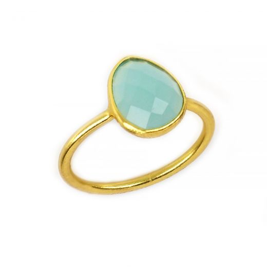 925 Sterling Silver ring gold plated with oval Aqua Chalcedony