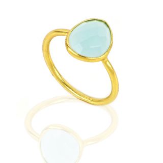 925 Sterling Silver ring gold plated with oval Aqua Chalcedony - 