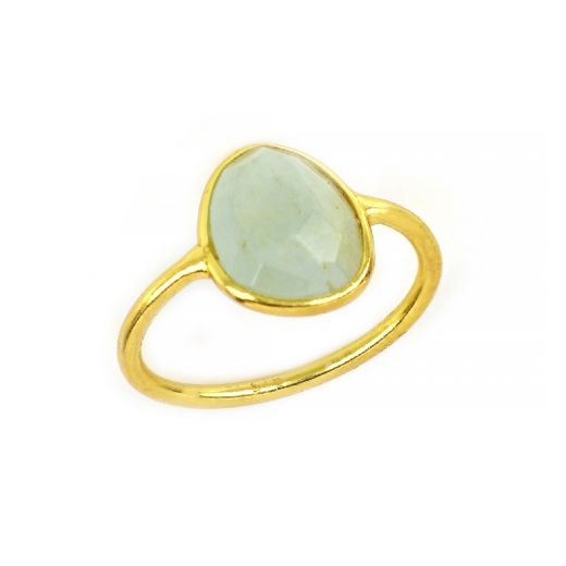 925 Sterling Silver ring gold plated with oval Aquamarine
