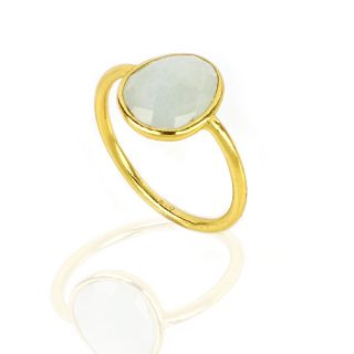 925 Sterling Silver ring gold plated with oval Aquamarine - 