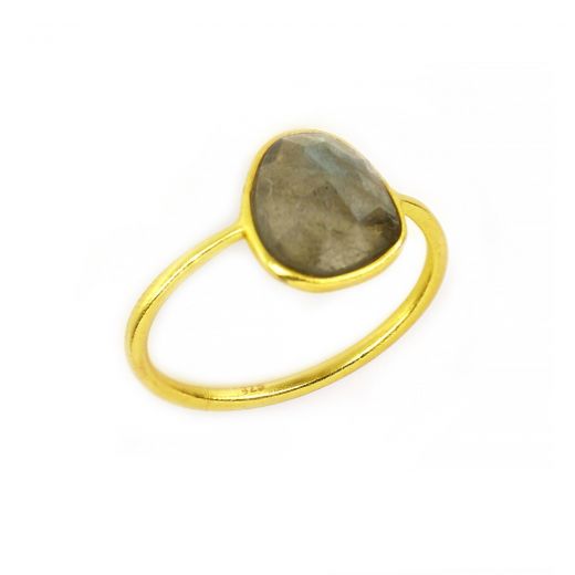 925 Sterling Silver ring gold plated with oval Labradorite