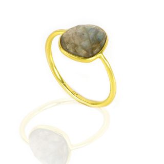 Χειροποίητο ασημένιο δαχτυλίδι επιχρυσωμένο με οβάλ λαμπραντορίτη (10x12mm) - 