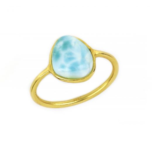 925 Sterling Silver ring gold plated with oval Larimar