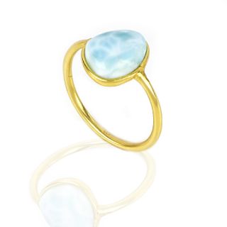 925 Sterling Silver ring gold plated with oval Larimar - 