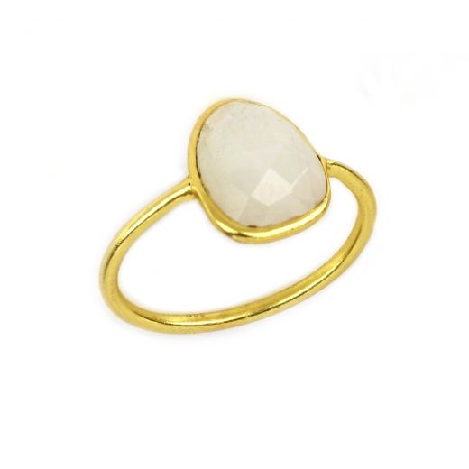 925 Sterling Silver ring gold plated with oval Rainbow Moonstone
