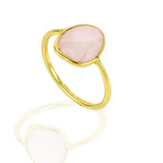 Χειροποίητο ασημένιο δαχτυλίδι επιχρυσωμένο με οβάλ ροζ χαλαζία (10x12mm) - 