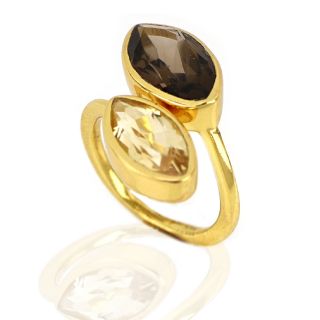 925 Sterling Silver  ring rhodium plated with Citrine and Smoky - 