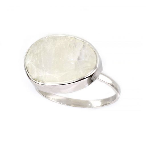 925 Sterling Silver ring rhodium plated with Rainbow Moonstone